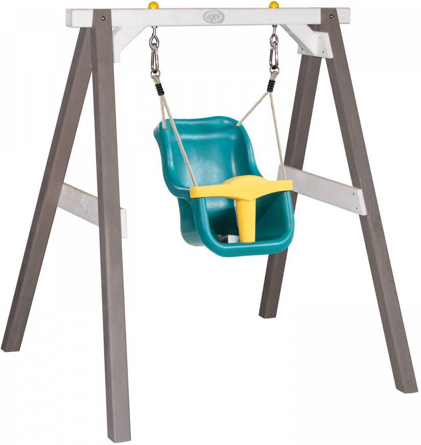 AXI Baby Schommel Met Houten Frame & Zitje In Blauw/geel Babyschommel Van Hout In Grijs/wit