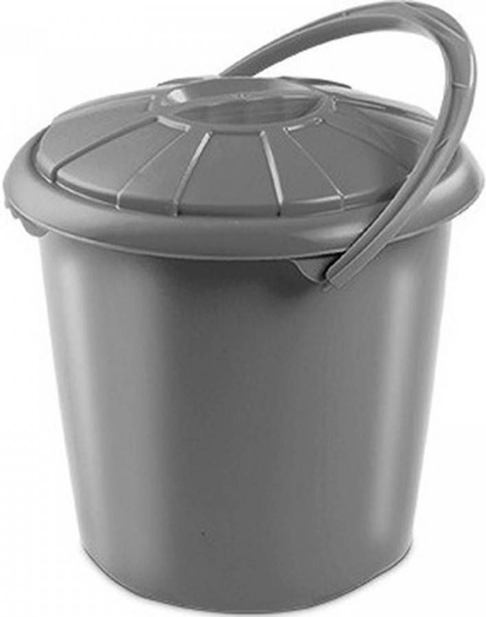 Hega Hogar Grijze Vuilnisbak/prullenbak Emmer Met Deksel 14 Liter 34x32, 5cm Prullenbakken