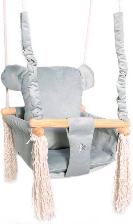 Lovegifts Luxe Houten Handgemaakte Licht Grijze Baby Schommel En Kinder Schommel Met Beer Oor Vormig Kussen