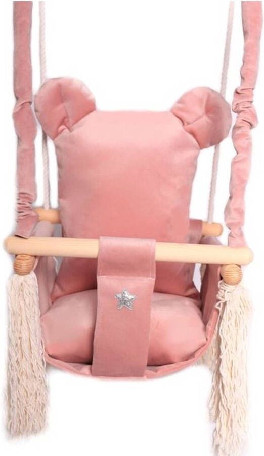 Lovegifts Luxe Houten Handgemaakte Roze Baby Schommel En Kinder Schommel Met Beer Oor Vormig Kussen