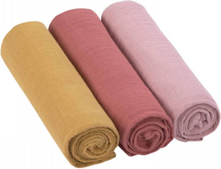 Lässig Swaddle & Burp Blanket Luier 85x85cm Rose Rosewood Mustard 3 Stuks