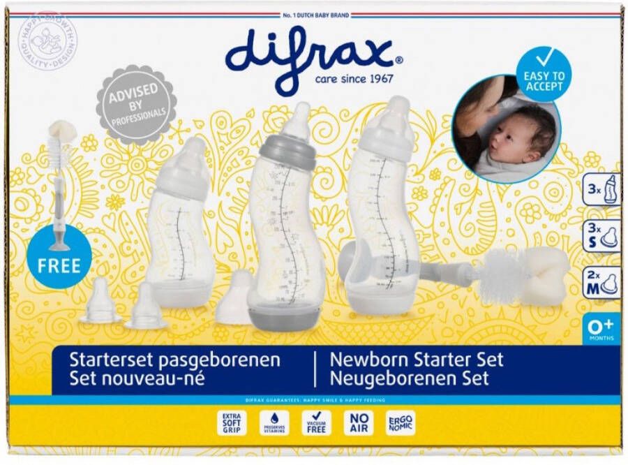 Difrax S fles starterset voor pasgeborenen met Anti colic ventiel