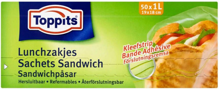 Melitta Toppits Lunchzakjes 1 Liter Hersluitbaar Met Kleefstrip Doos A 50 Stuks