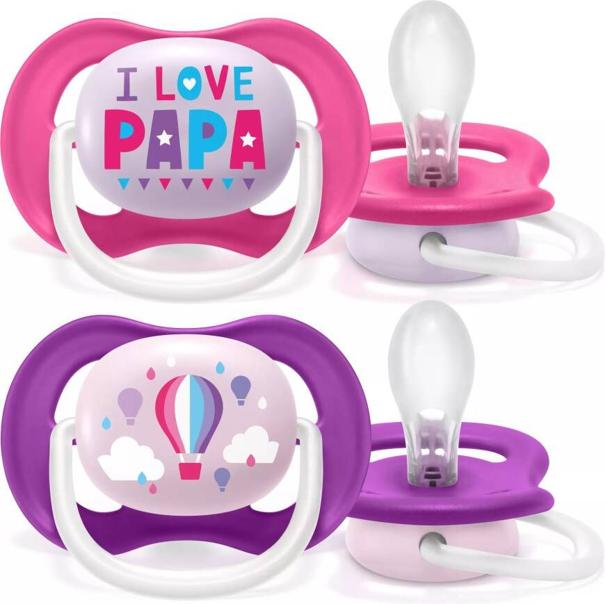 Philips AVENT Speen SCF080/04 ultra air speen, 6 tot 18 maanden girl, kaakvriendelijk en bpa vrij, set van 2, papa/balloon(set )