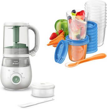 Philips Avent Babyvoeding Maker 4 in 1 Stomer en Blender SCF885/01 in groen incl. bewaarsysteem voor babyvoeding SCF721/20