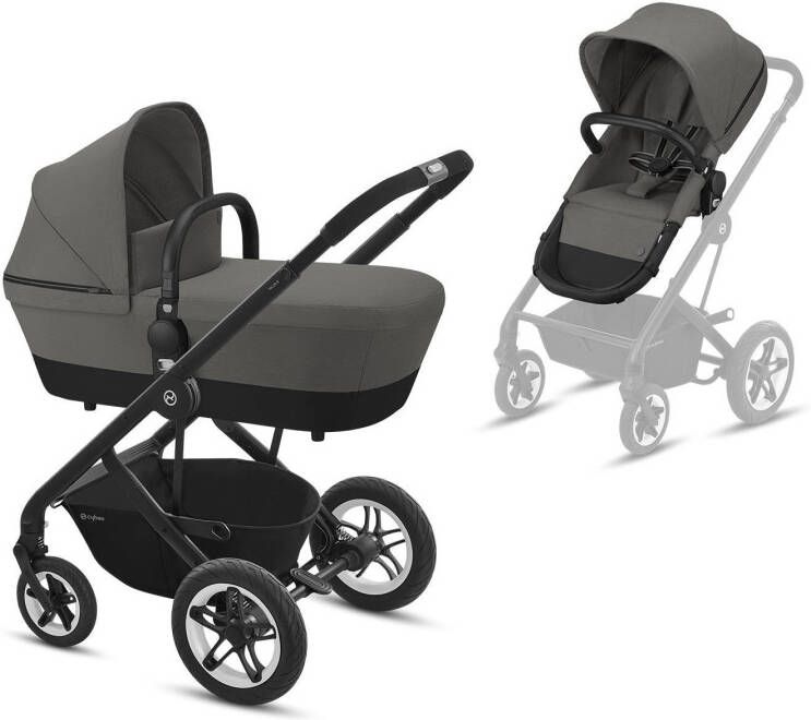 Cybex Kinderwagen 3 in 1 Talos S Soho Grey Mid Grey + Regenhoes + Autostoel Groep 0 Aton M I Size