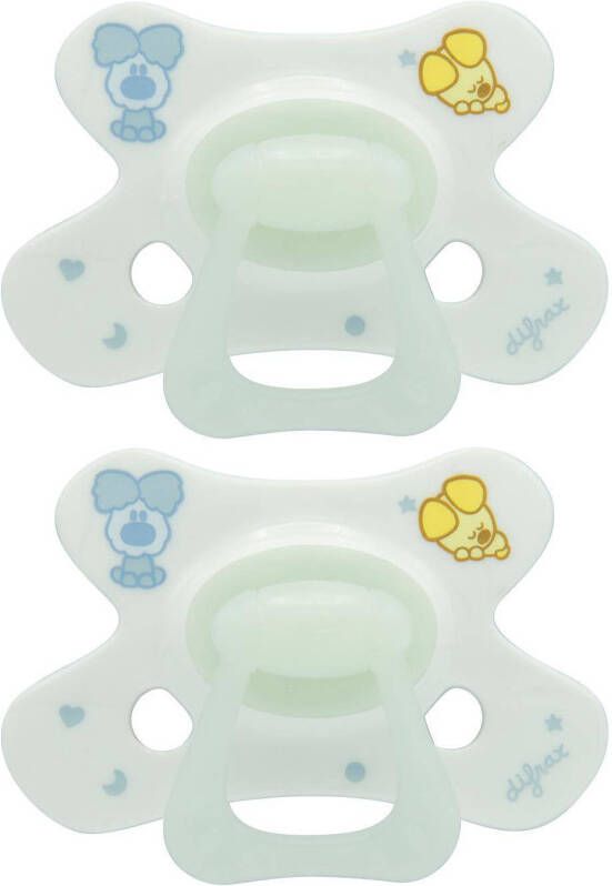 Difrax fopspeen Natural 20+ maanden Woezel & Pip Glow in the Dark(2 stuks )