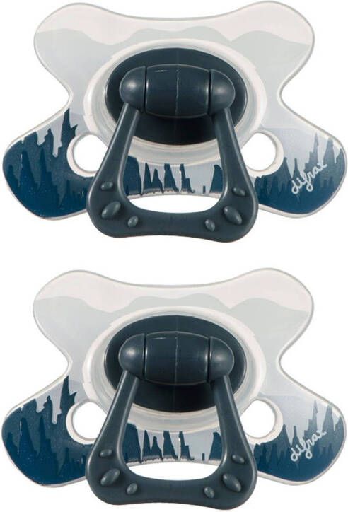 Difrax fopspeen Natural 6+ maanden Nature Blauw/Boompjes(2 stuks )