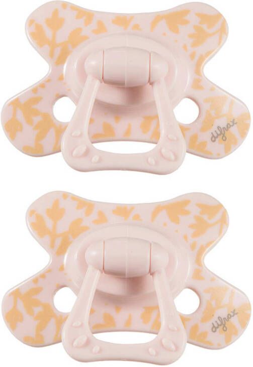 Difrax fopspeen Natural 6+ maanden Nature Roze/Blaadjes(2 stuks )