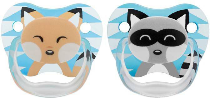 Dr. Brown's Fopspenen Fase 1 Animal Faces Blauw 2 Stuks